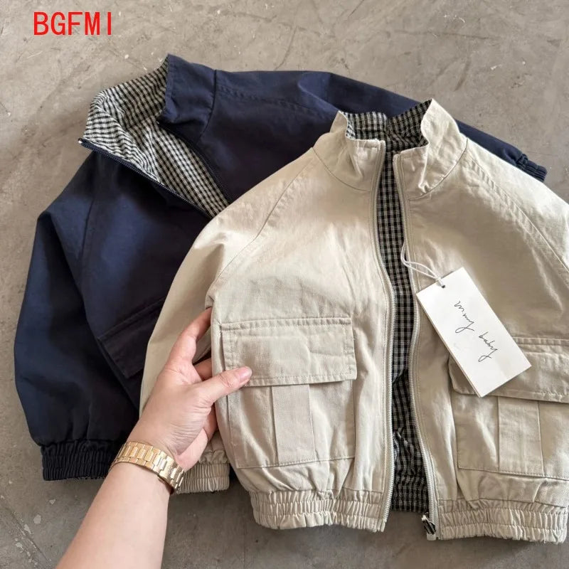 Veste réversible enfant à carreaux zippée – CLEVI Paris