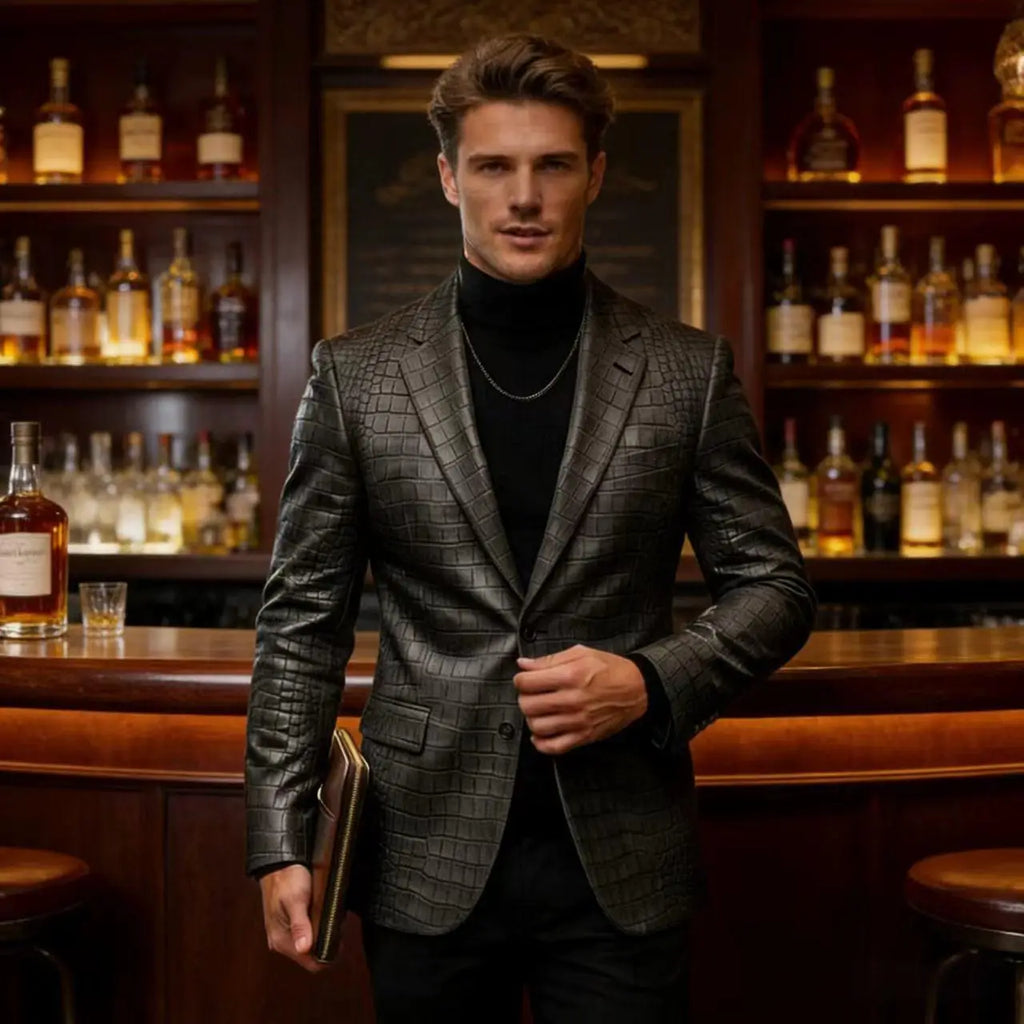 Blazer homme simili cuir crocodile à 2 boutons – CLEVI Paris