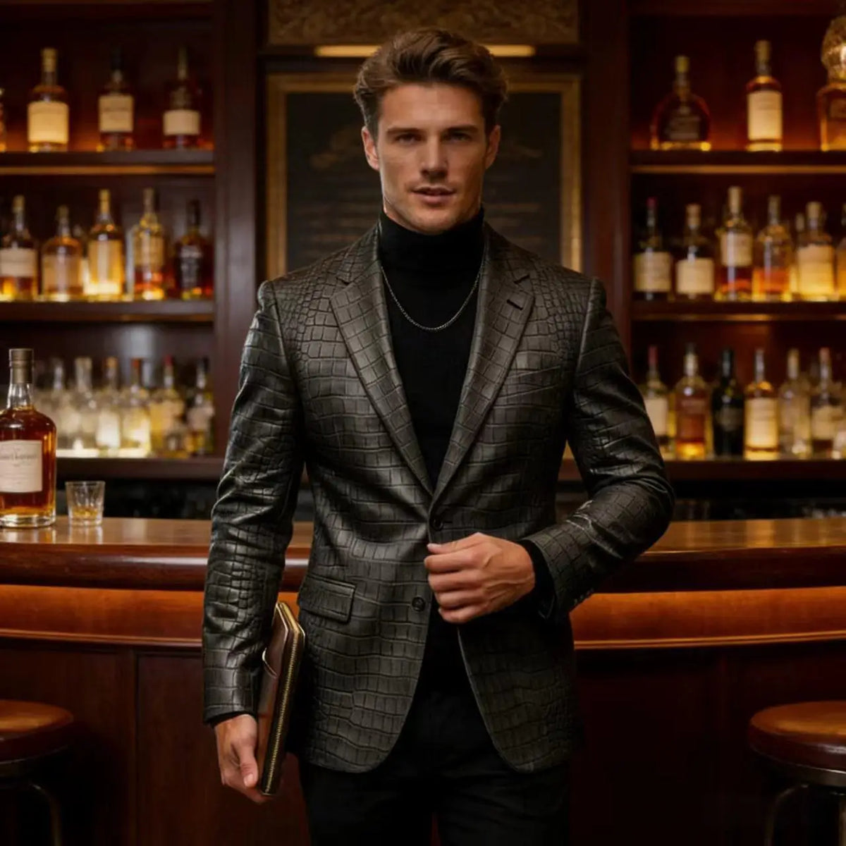 Blazer homme simili cuir crocodile à 2 boutons – CLEVI Paris