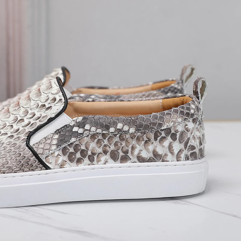 Loafers Cuir Serpent Gris Unisexe Slip-On – CLEVI Paris