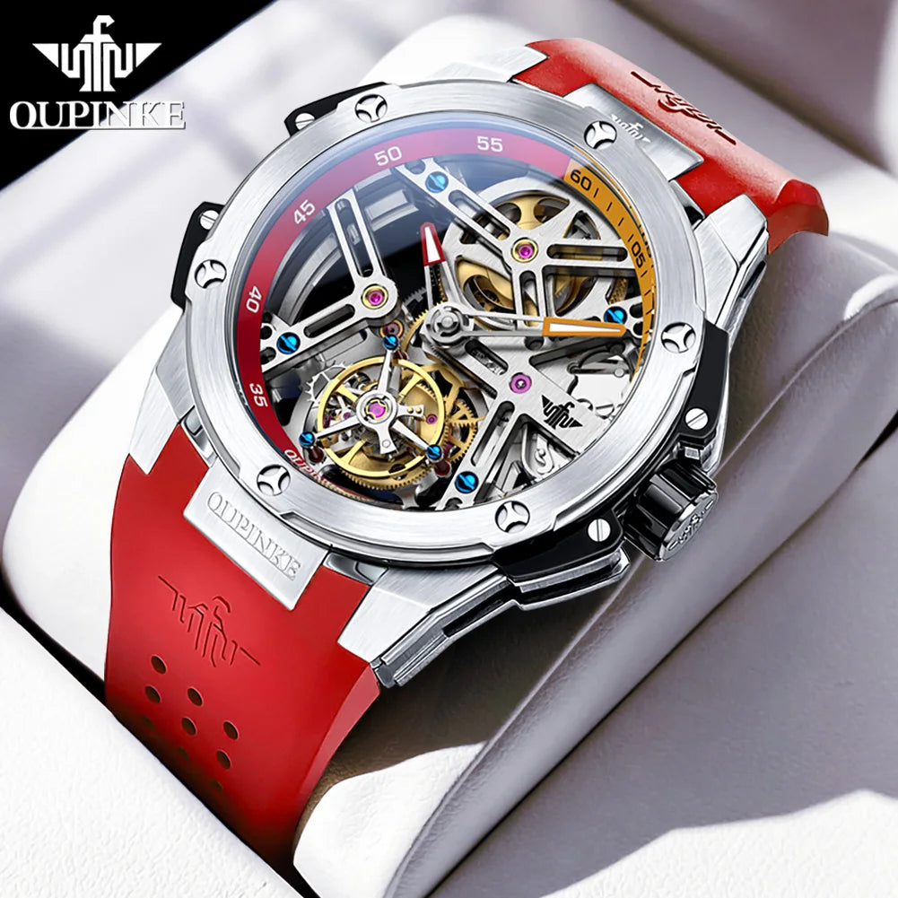 OUPINKE 8003 Montre Homme Tourbillon Squelette Automatique Saphir 5ATM – CLEVI Paris