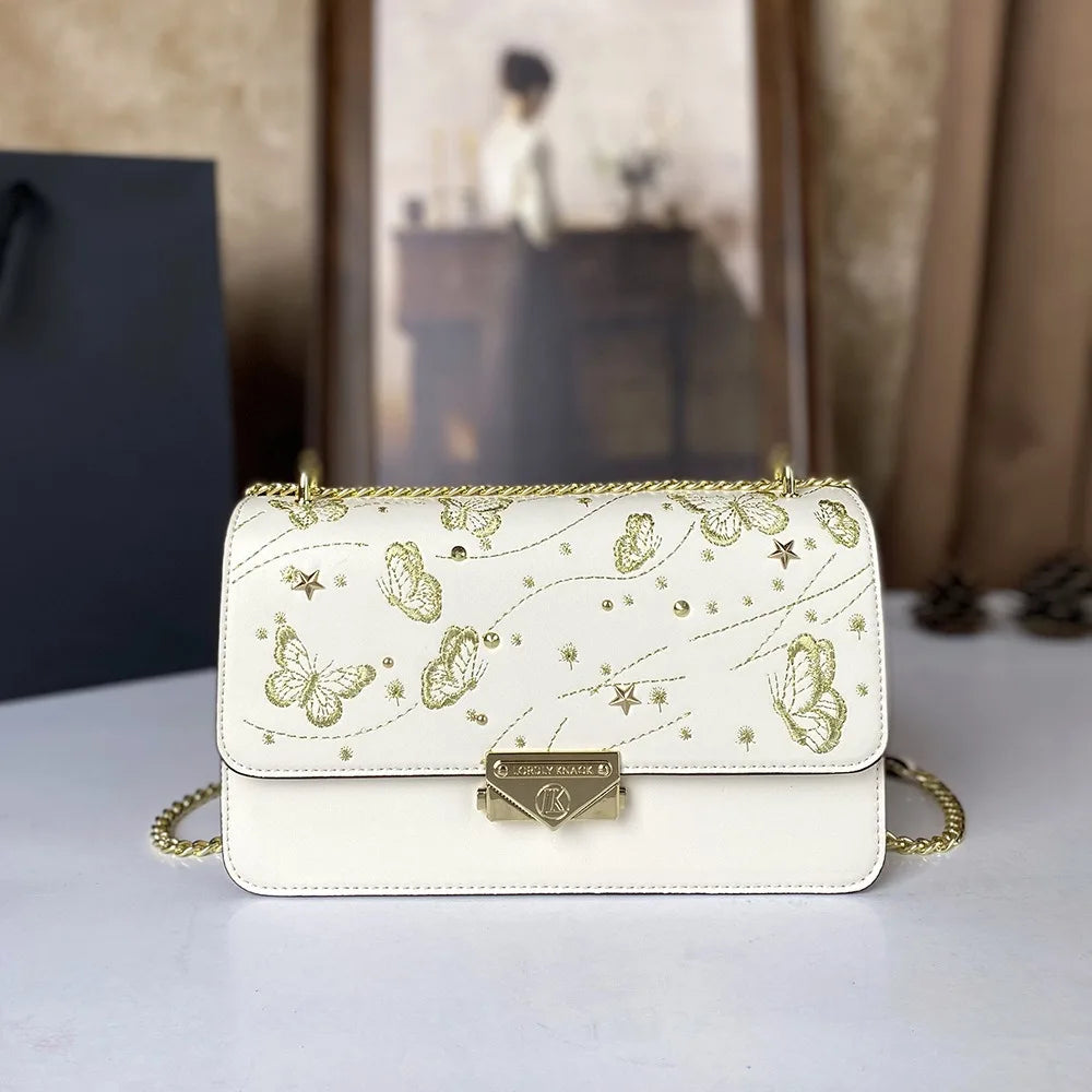 Sac Femme Carré Chaîne Motif Animal PU Épaule & Bandoulière 24×5×14cm Blanc Noir – CLEVI Paris