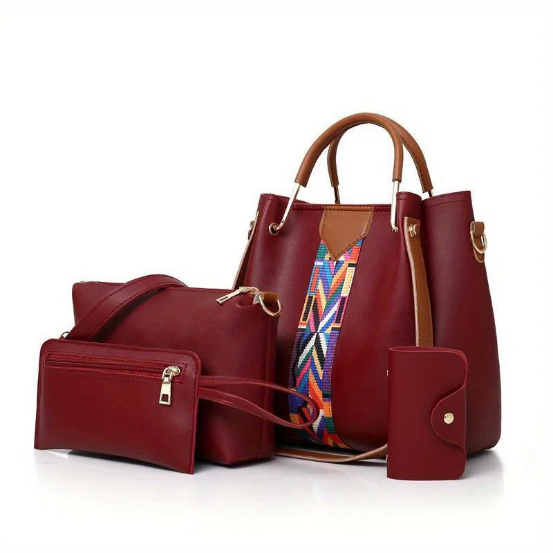 Coffret 4 Sacs Femme PU Rayé Tote + Croisé + Pochette + Porte-Cartes – CLEVI Paris
