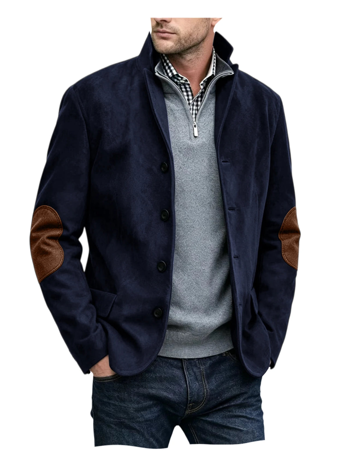 Blazer homme col montant, patchs aux coudes – CLEVI Paris