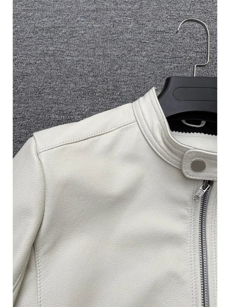 Veste homme en cuir ivoire à col montant – CLEVI Paris