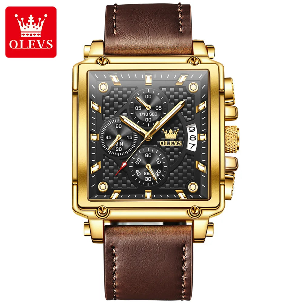 OLEVS 9925 Montre Homme Quartz Carrée Chronographe Date Lumineux Cuir 30M – CLEVI Paris