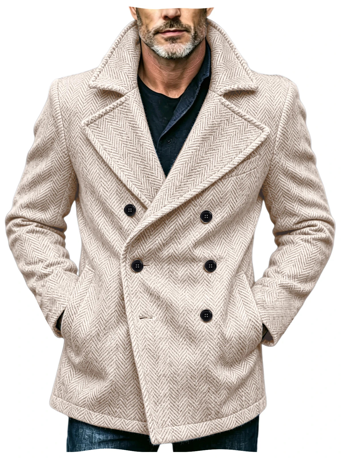Manteau homme court à chevrons en laine mélangée – CLEVI Paris