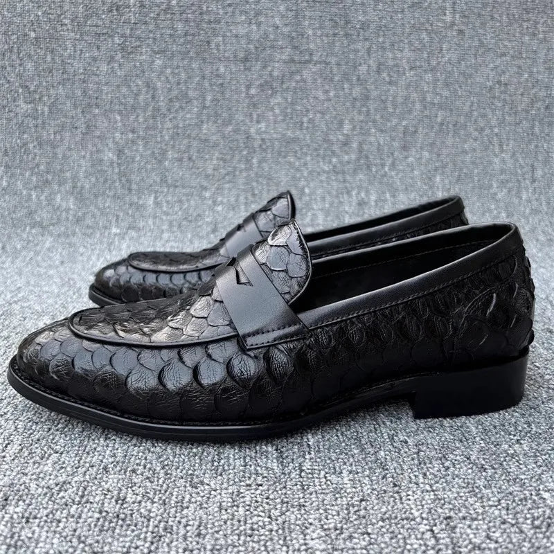 Mocassins Cuir Serpent Noir Homme Slip-On – CLEVI Paris