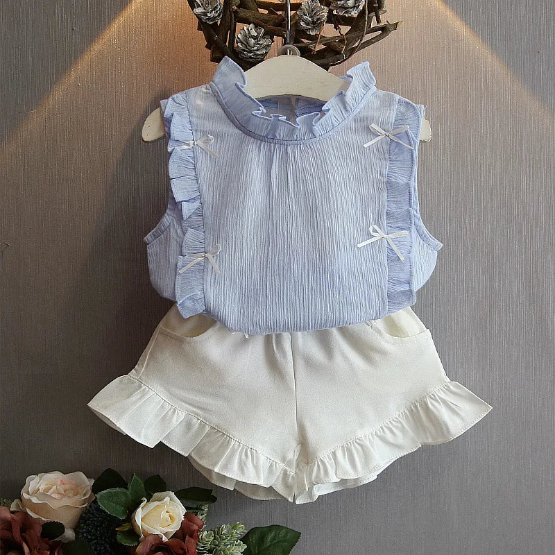Ensemble fille haut et short en coton mélangé – CLEVI Paris