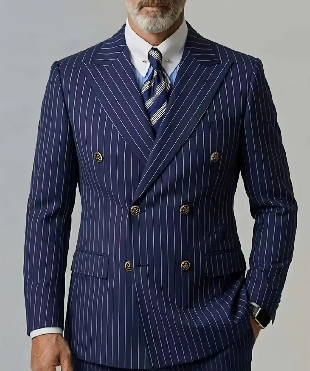 Blazer croisé rayé homme – Bleu marine – CLEVI Paris