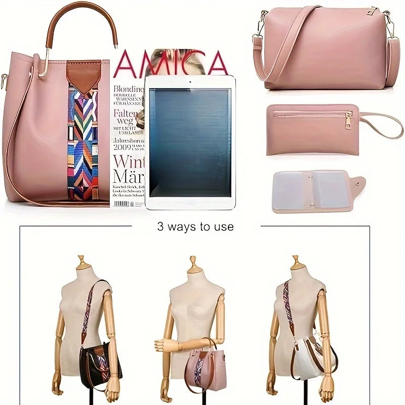Coffret 4 Sacs Femme PU Rayé Tote + Croisé + Pochette + Porte-Cartes – CLEVI Paris