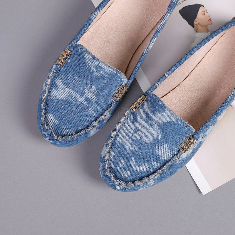 Ballerines Femme Toile Slip-On Bout Rond Casual Bleu – CLEVI Paris