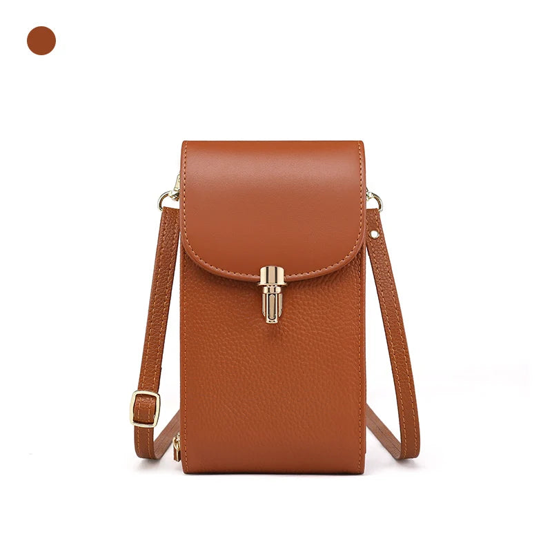 Sac Bandoulière Femme en Cuir Véritable – 8 Compartiments Carte, Poche Zippée
