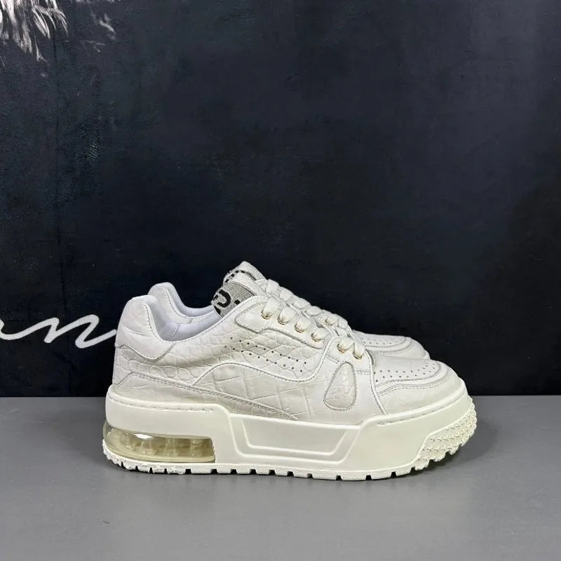 Sneakers Cuir Vache Motif Croco Homme Semelle Épaisse – CLEVI Paris