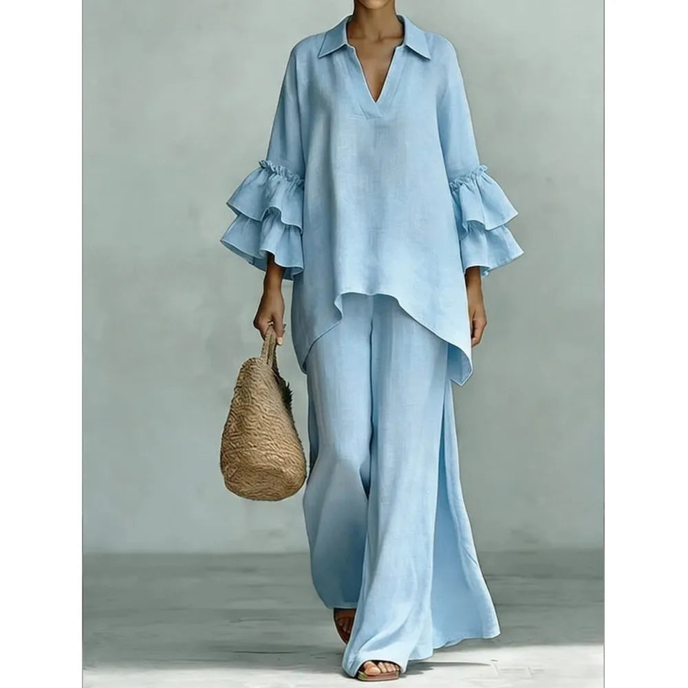 Ensemble femme à revers et pantalon large – CLEVI Paris