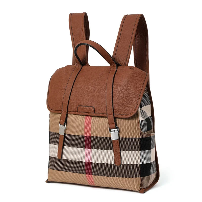 Sac À Dos Toile Carreaux Cuir Véritable Bretelles Réglables – CLEVI Paris