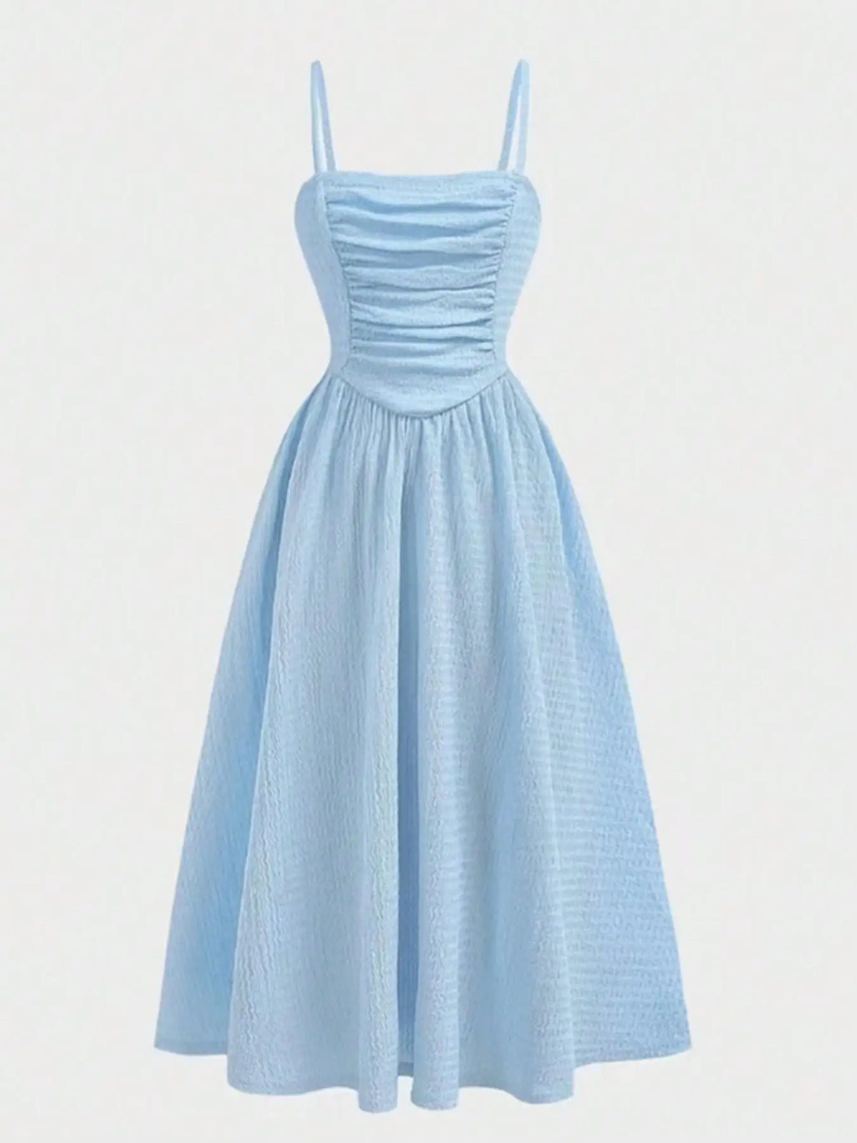 Robe ado bleue à col carré sans manches – CLEVI Paris