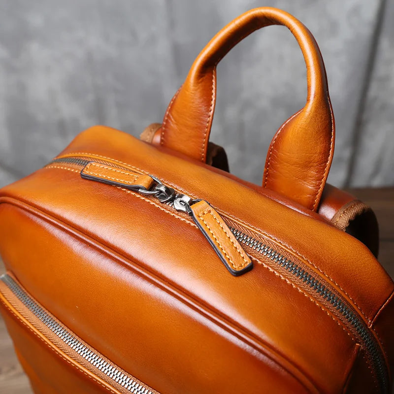 Sac à Dos Cuir Vache Tanné Végétal Laptop Unisexe – CLEVI Paris