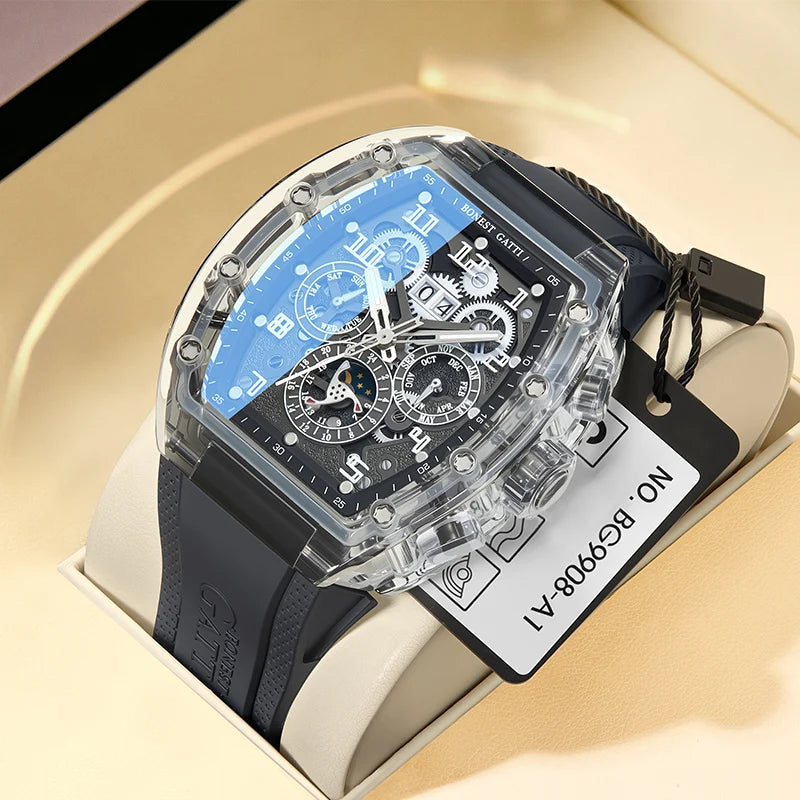 BONEST GATTI BG6006 Montre Homme Automatique Squelette Saphir 360° Lumineux – CLEVI Paris