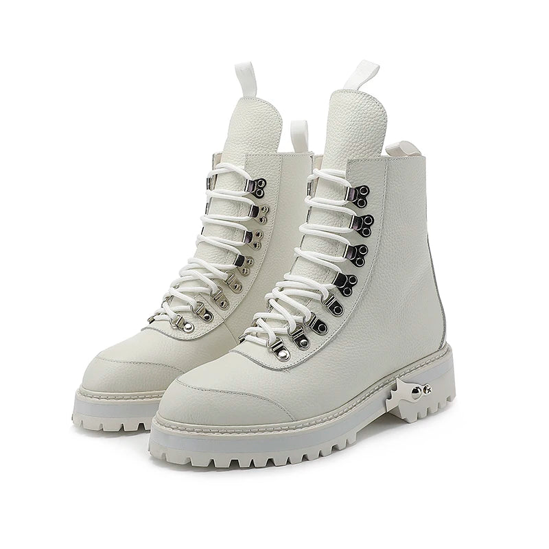 Bottines Femme Cuir Véritable & Laine Vraie – Semelle Épaisse, Lacets, Style Moto | Hiver