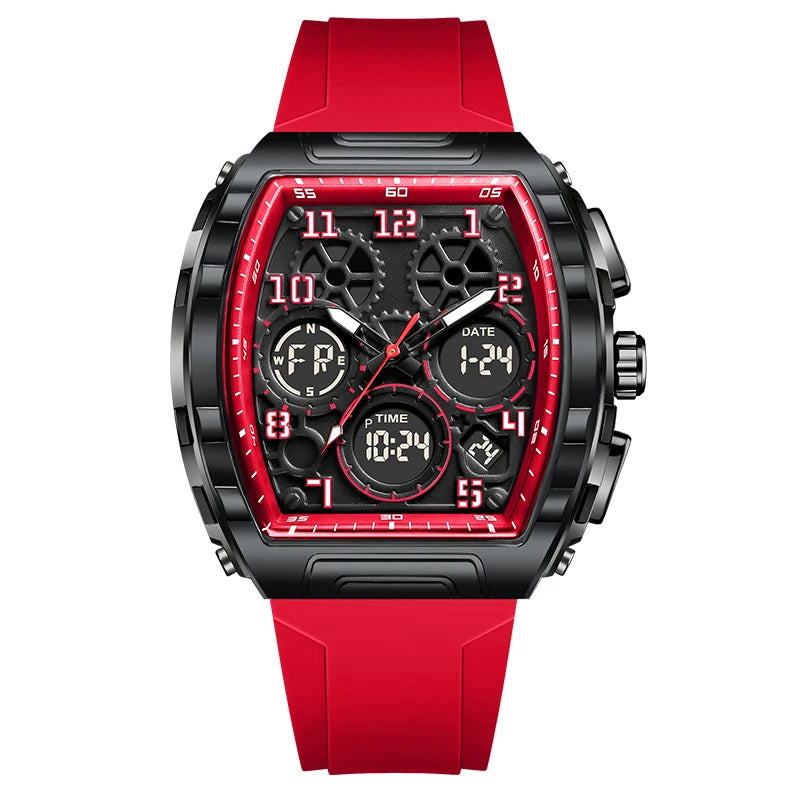 FOXBOX 0096 Montre Homme Quartz Digital Carrée Acier Silicone Chrono 50M – CLEVI Paris