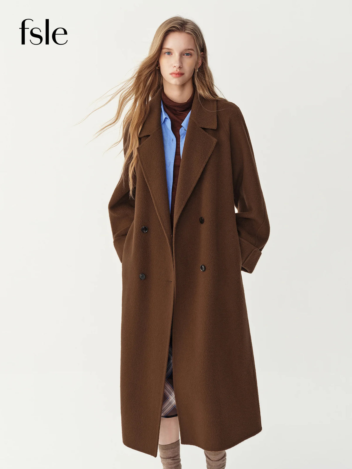 Manteau long ceinturé en laine femme – CLEVI Paris