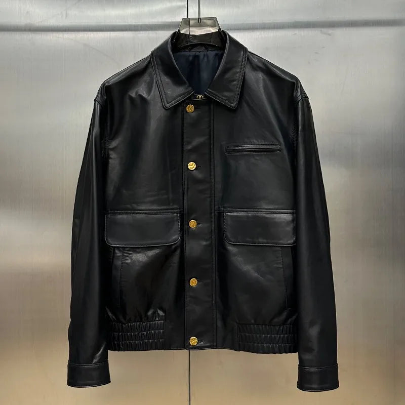 Veste cargo homme en cuir de mouton noir – CLEVI Paris