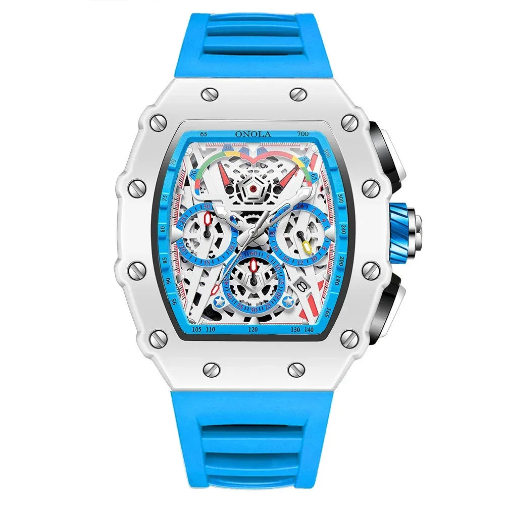 Montre Quartz Chronographe Tonneau ONOLA Homme Silicone – CLEVI Paris