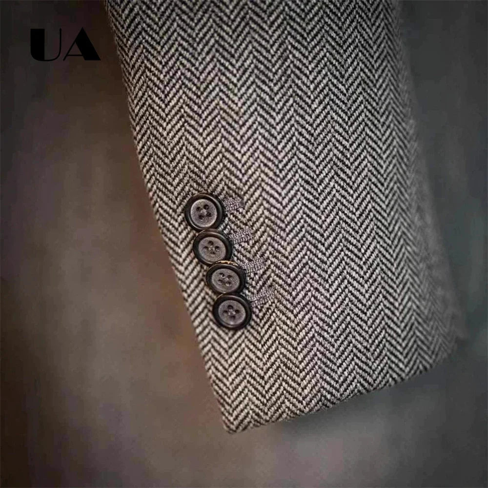 Manteau long homme gris à chevrons – CLEVI Paris