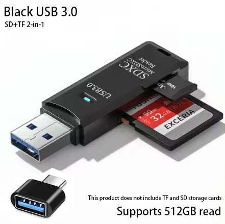 Lecteur de Cartes USB 2-en-1 – SD/TF, USB 2.0 & 3.0, Hub 4 Ports, PC & Laptop