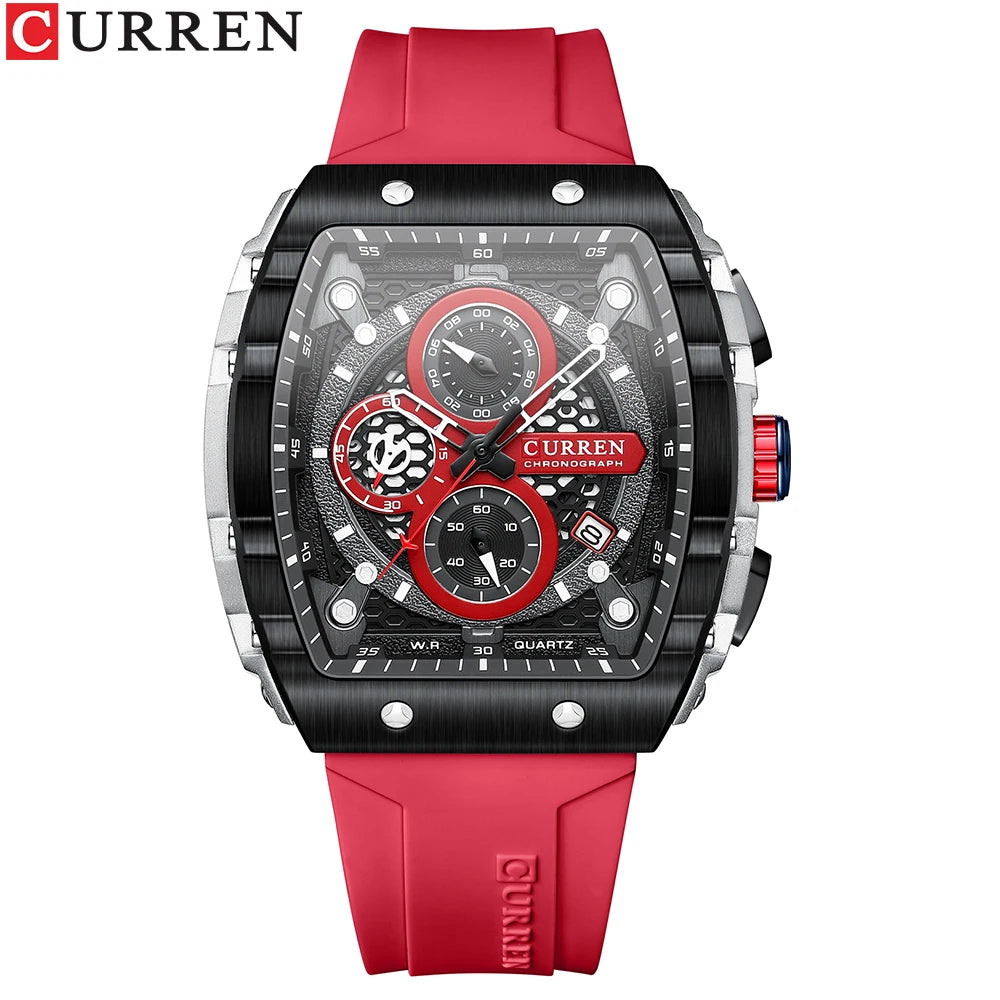 CURREN Montre Quartz Homme Rectangulaire Chronographe Silicone Date Auto 47mm – CLEVI Paris