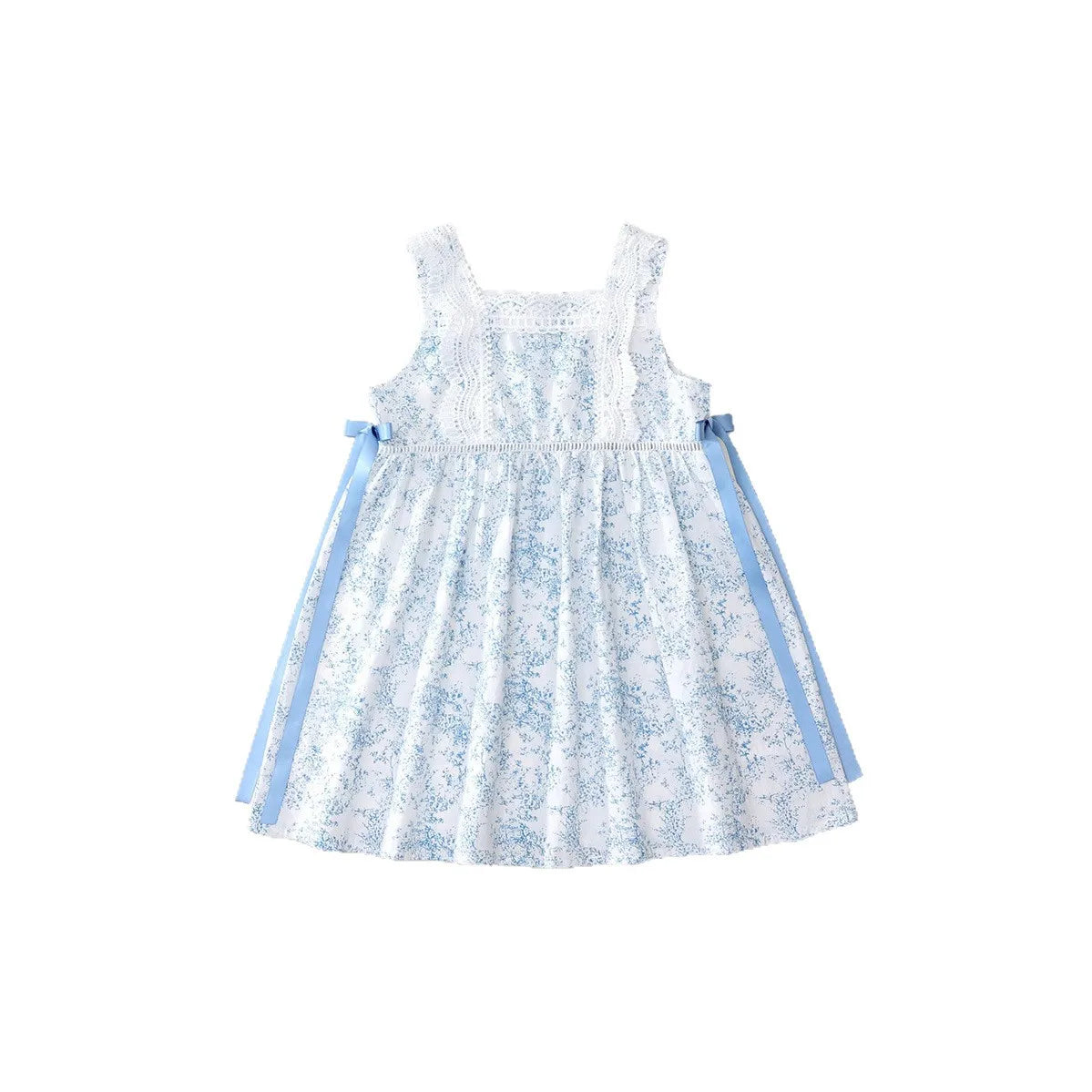 Robe fille bleue fleurie avec nœud – CLEVI Paris