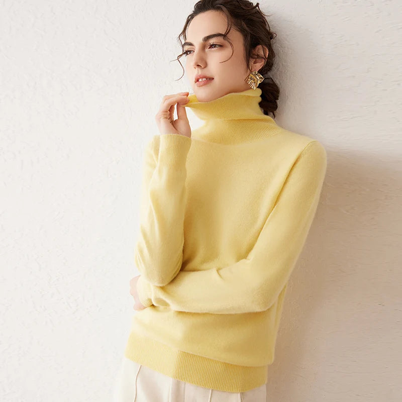 Pull femme en cachemire à col roulé – CLEVI Paris