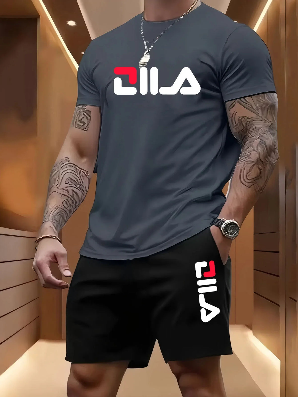 Ensemble homme t-shirt et short en polyester – CLEVI Paris