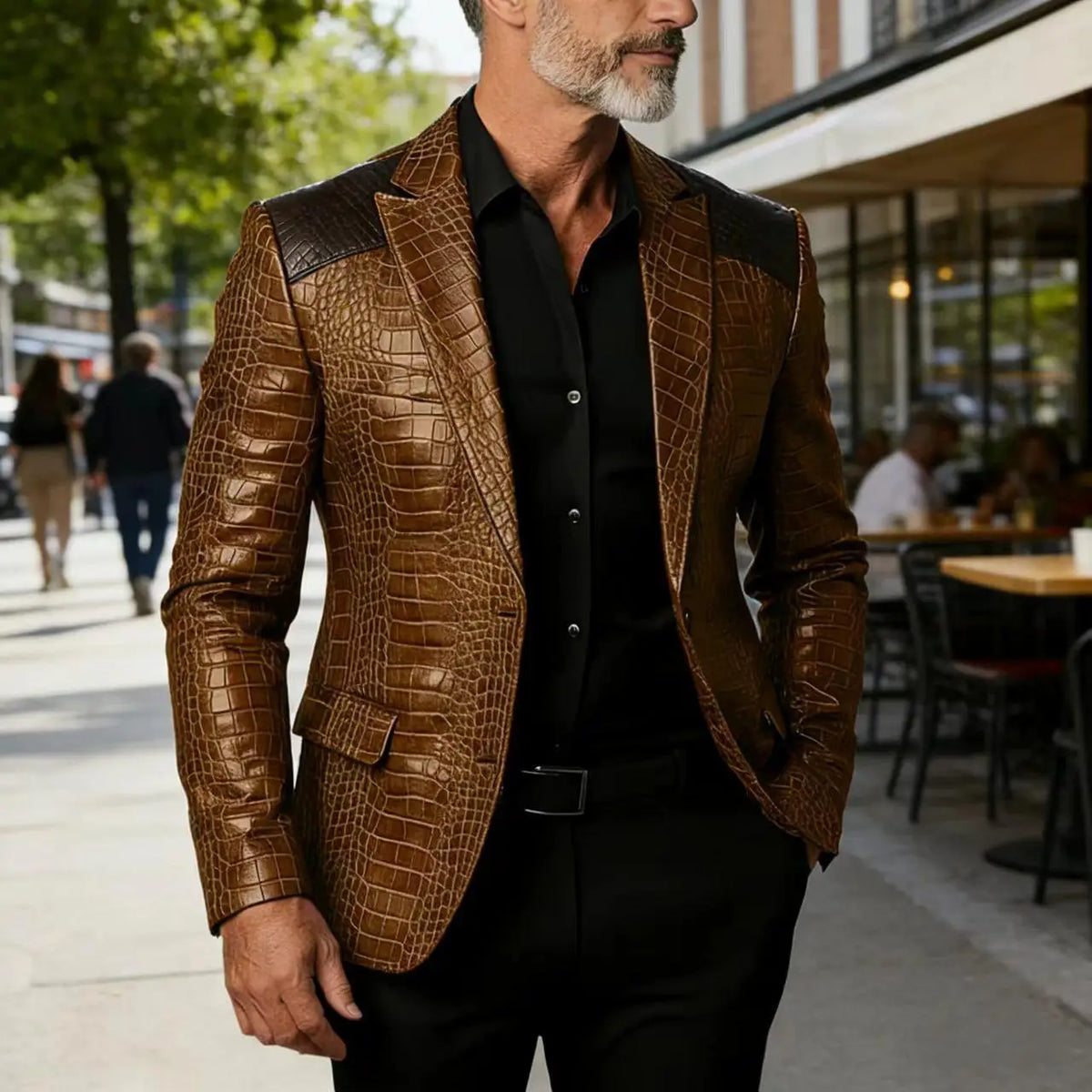 Veste homme en cuir PU crocodile patchwork – CLEVI Paris