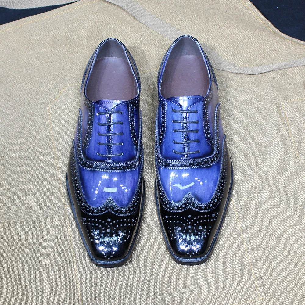 Oxford homme en cuir verni bleu à lacets – CLEVI Paris