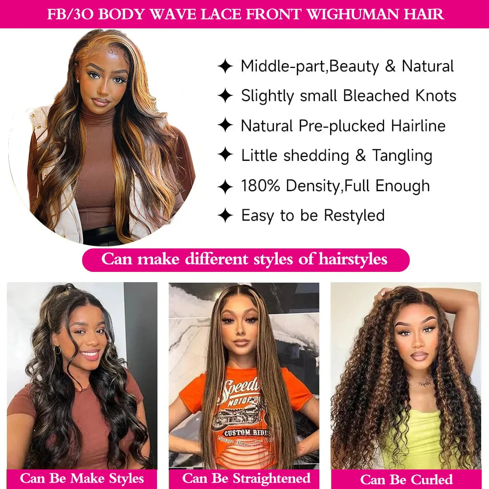 Perruque Body Wave Cheveux Humains Brésiliens Remy 200% Couleur FB30 — Lace 13x4 / 13x6 HD – CLEVI Paris