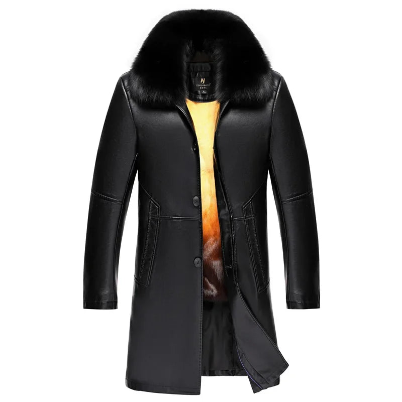 Manteau homme en cuir, vison et col renard – CLEVI Paris