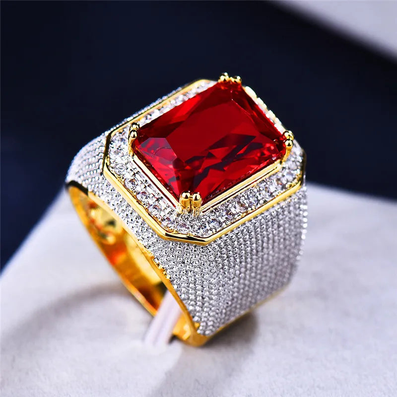 Bague Unisexe Zircon Rouge Motif Géométrique – CLEVI Paris