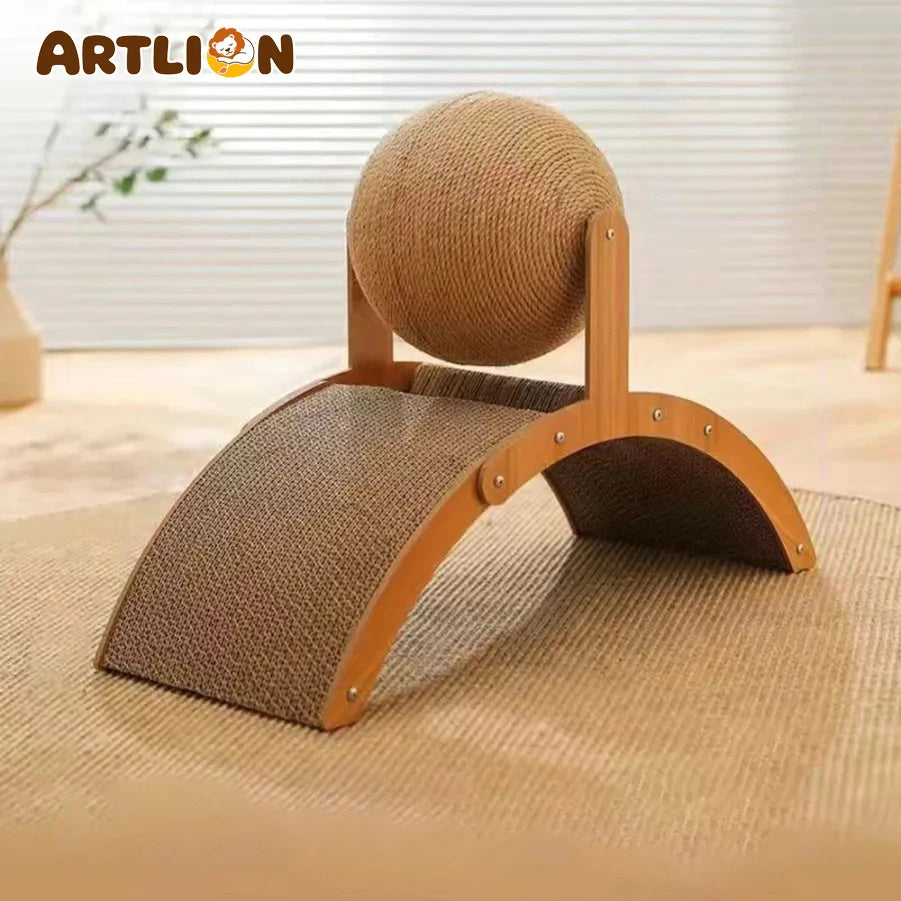 Griffoir chat avec boule en sisal et bois – CLEVI Paris