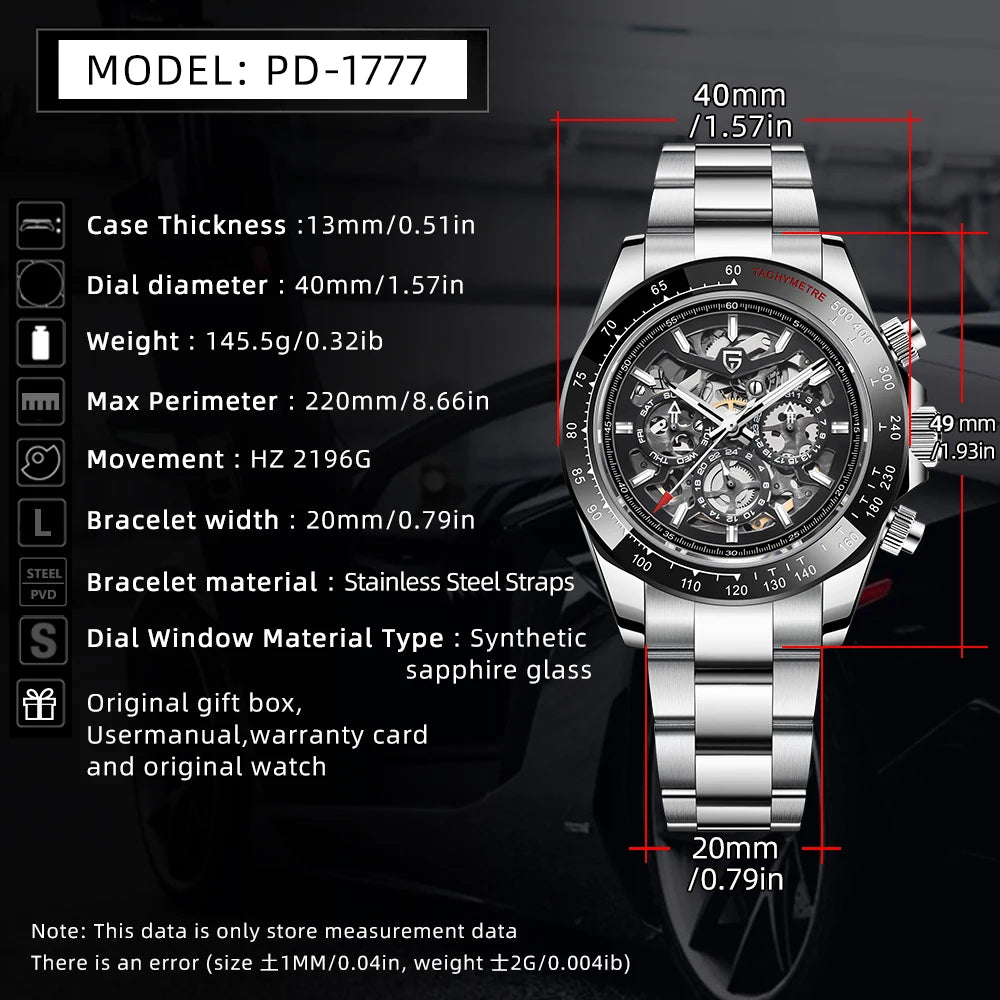 PAGANI DESIGN PD-1777 Montre Homme Automatique Acier Saphir Étanche 10ATM – CLEVI Paris