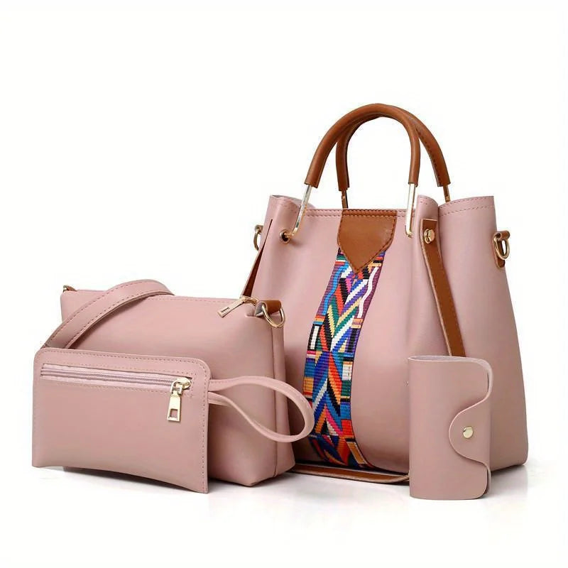 Coffret 4 Sacs Femme PU Rayé Tote + Croisé + Pochette + Porte-Cartes – CLEVI Paris