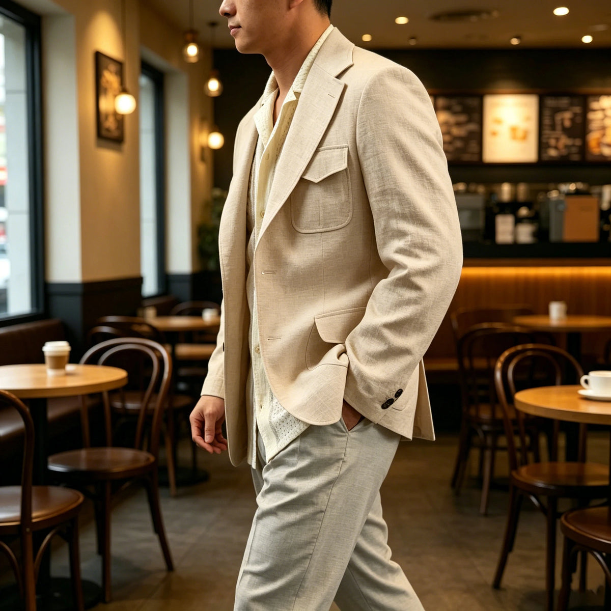 Blazer lin homme beige léger – CLEVI Paris