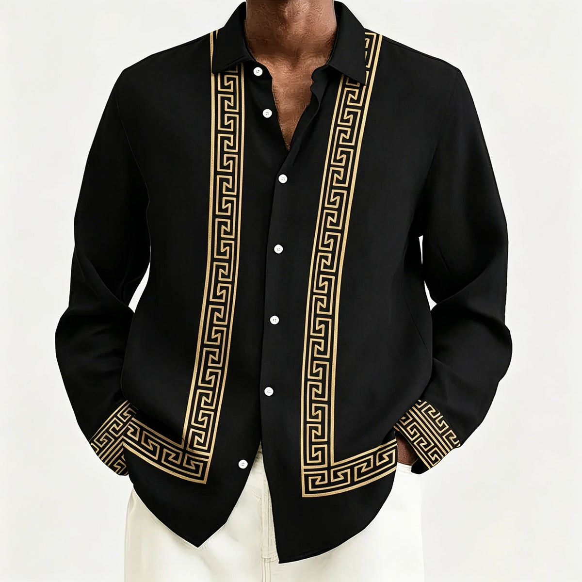 Chemise Homme Manches Longues Imprimée Rétro Col Rabattu – CLEVI Paris
