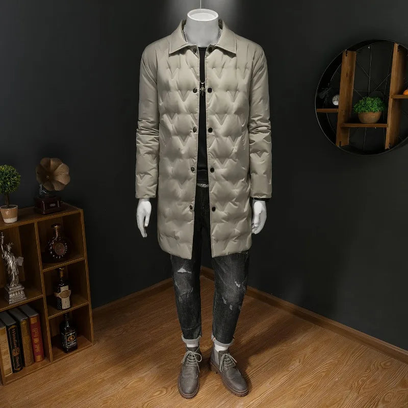Manteau long homme en duvet à col rabattu – CLEVI Paris
