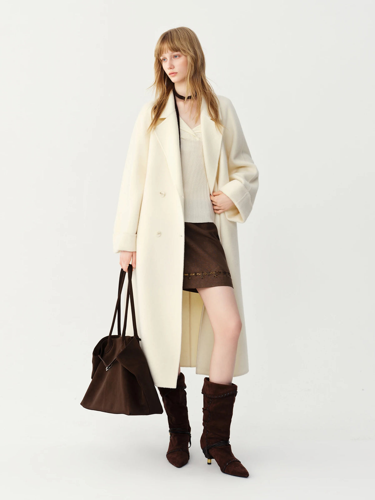 Manteau long ceinturé en laine femme – CLEVI Paris
