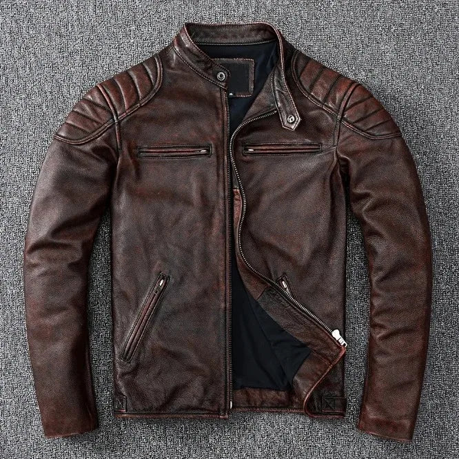 Blouson homme en cuir de vache, col montant – CLEVI Paris