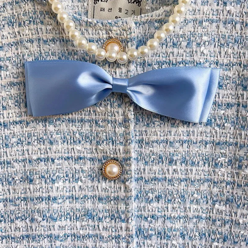 Ensemble fille bleu veste et jupe en coton – CLEVI Paris