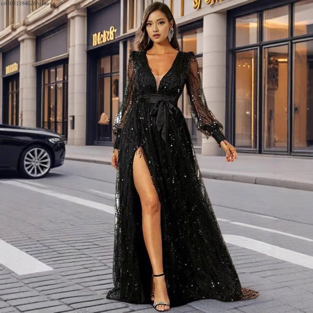 Robe longue de soirée brillante – CLEVI Paris