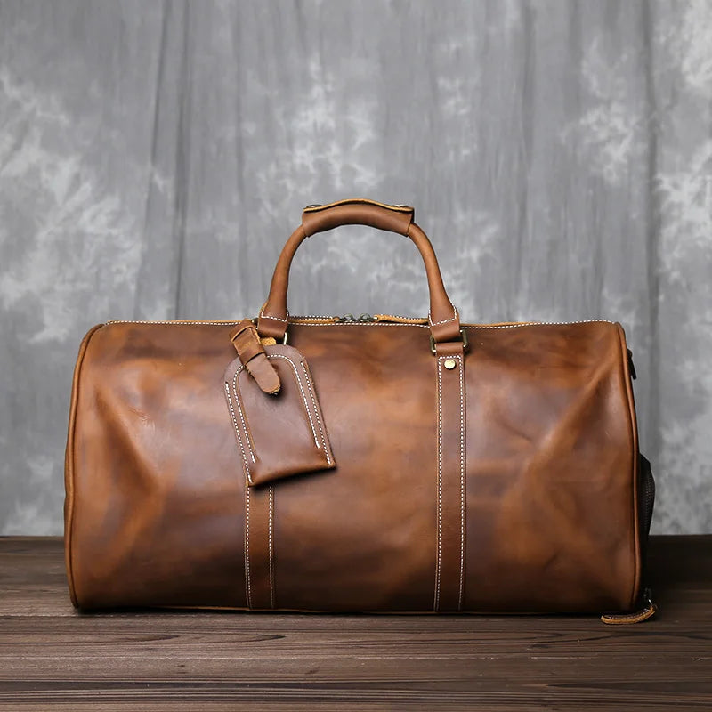 Sac de Voyage Homme Cuir Crazy Horse Rétro 50x23x26cm – CLEVI Paris